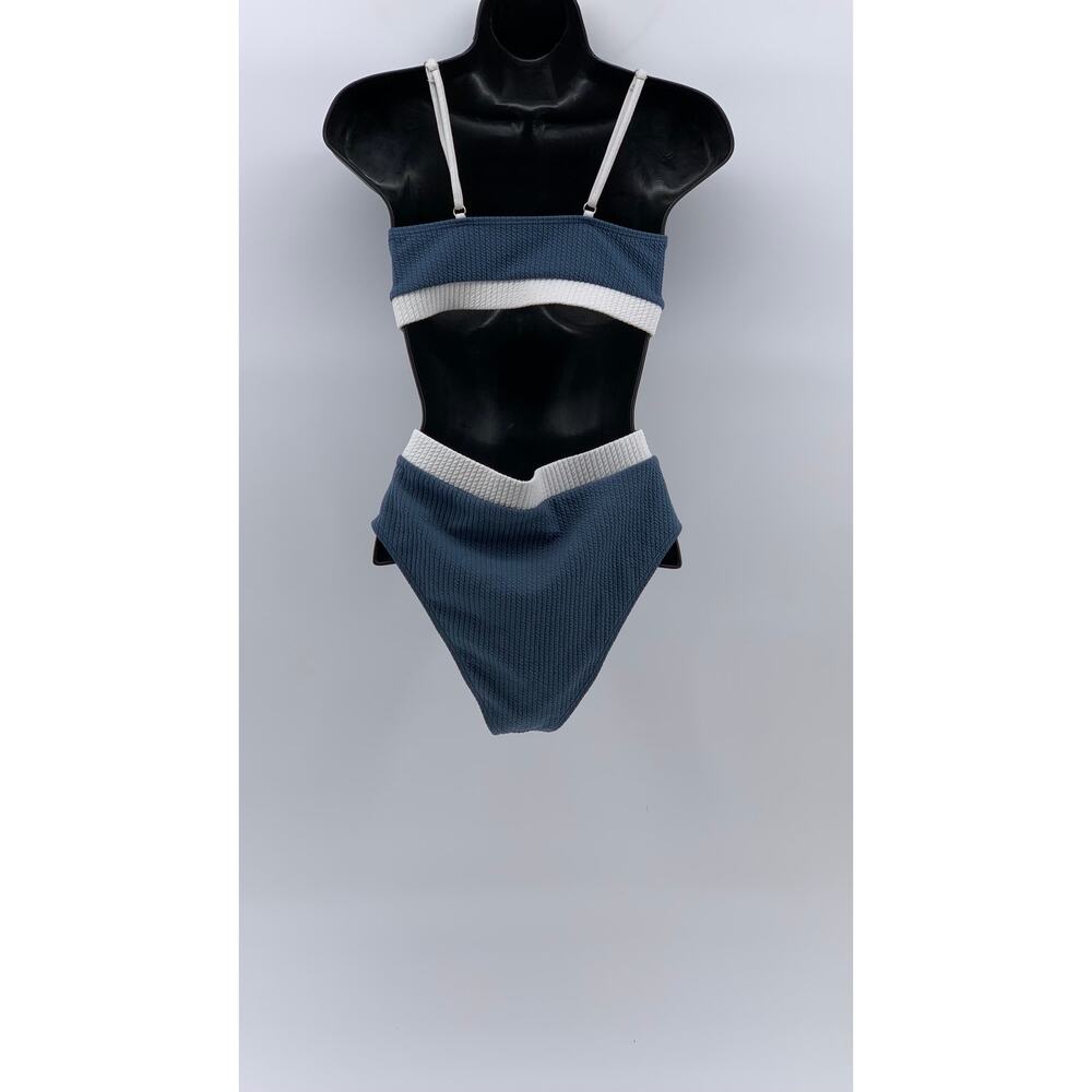 UNBRANDED Women's Dusty-Blue Ribbed Bralette High-Rise Bikini Set SZ S - Picture 2 of 11